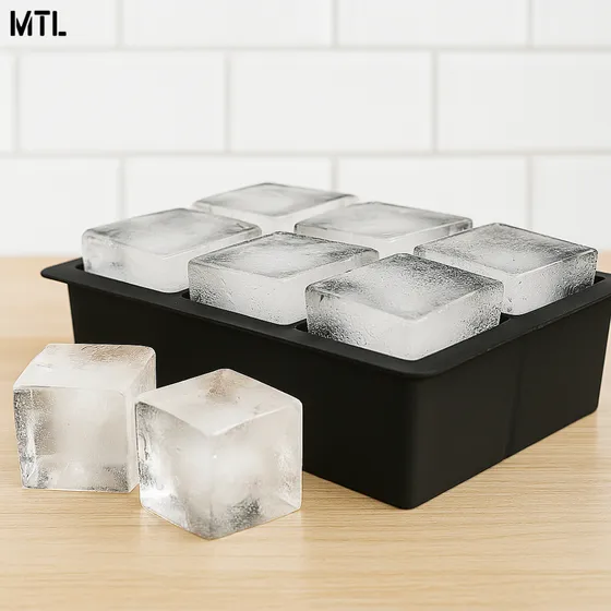 Molde Para Hielo Mtl Cubetera De Silicona 6 Cubos Freezer Color Negro