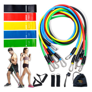 Kit Elástico Extensor 11 Itens + 5 Faixas Mini Band Treino Kit Elástico Extensor 11 Itens + 5 Faixas Mini Band Treino
