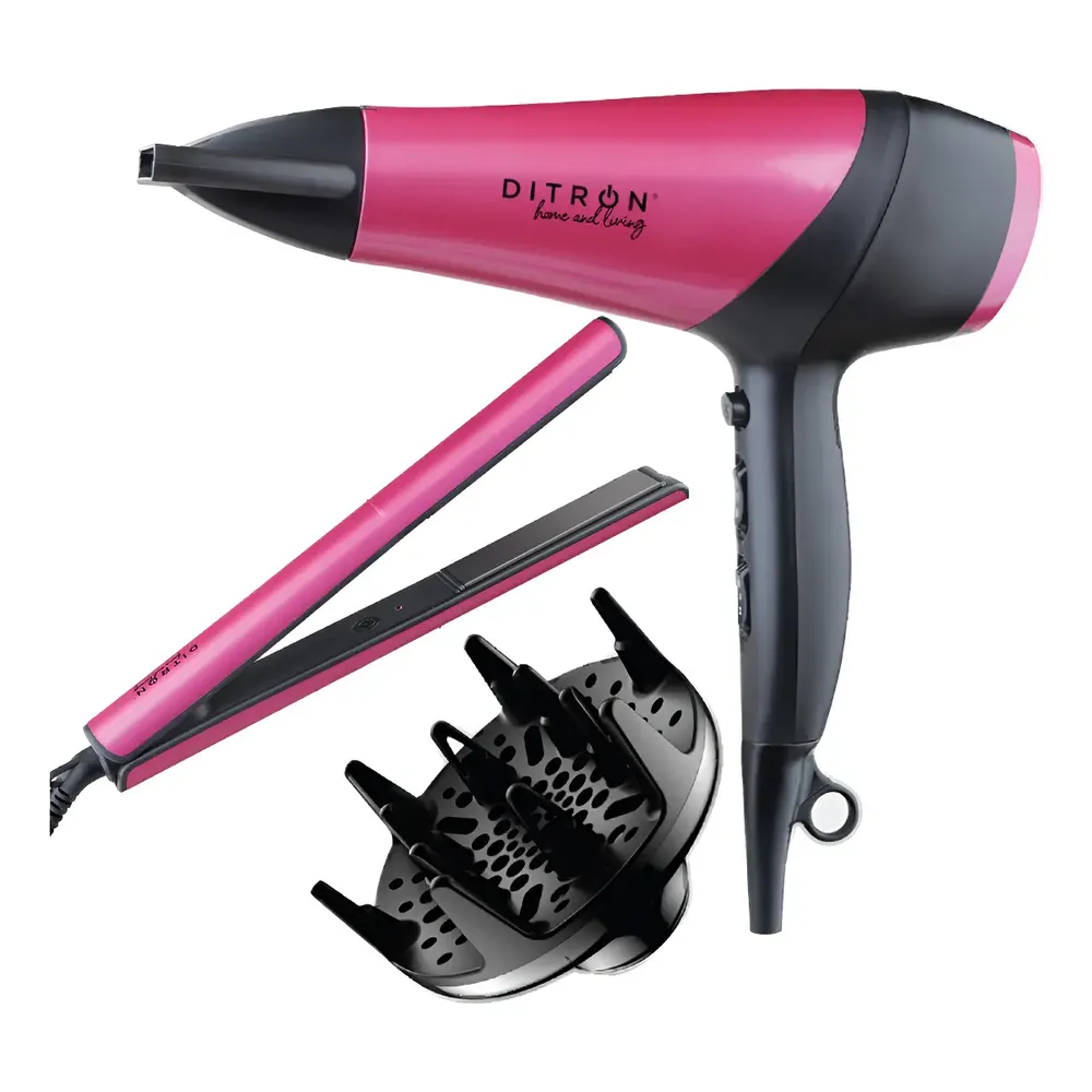 Set Planchita Cerámica Secador Pelo 2200W Ditron SK-SET1 Tecnología Iónica