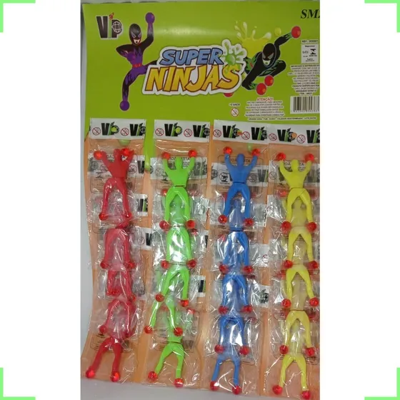 20 Unidades Boneco Ninja Gruda Parede Homem Geleca Cartela