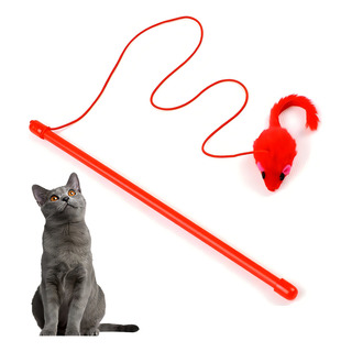 Juguete Interactivo Para Gatos Vara Forma De Caña De Pescar Color Con Ratón Rojo Juguete Interactivo Para Gatos Vara Forma De Caña De Pescar Color Con Ratón Rojo