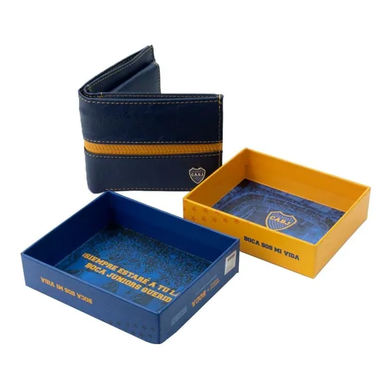 Billetera Boca Juniors Con Licencia Color Azul/Amarillo Diseño de la tela Cuero Ecológico