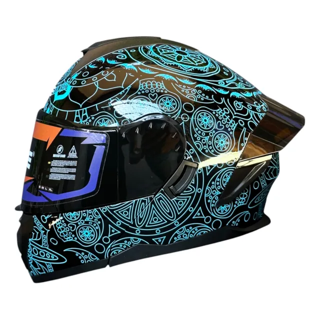 Casco Moto Integral Abatible Edge Boston Luz Led Doble Visor