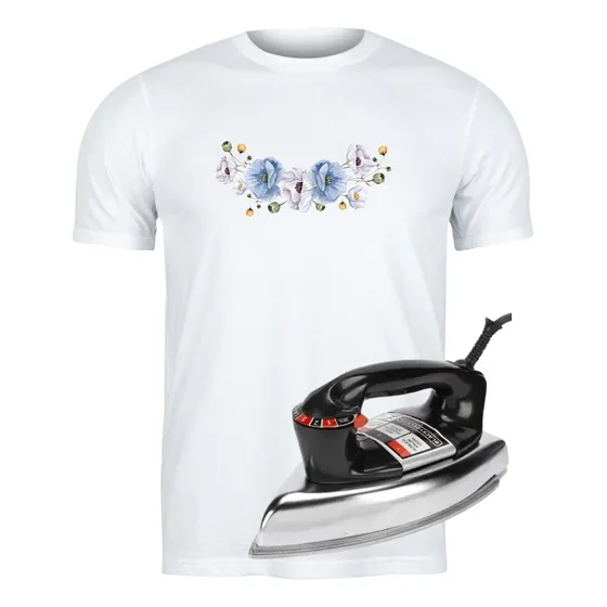 Adesivo Termocolante Flores Azul E Branco Patch Para Roupas