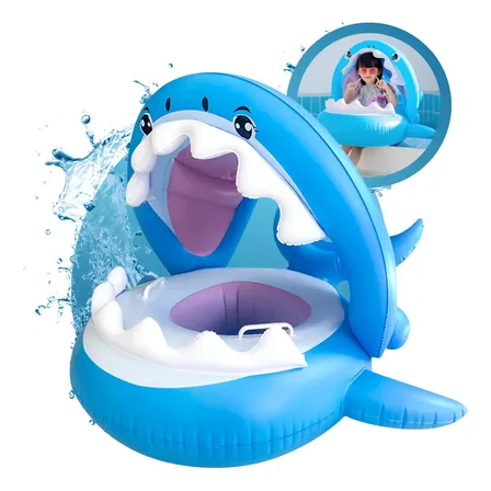 Boia Bebê Inflável com Assento Fralda e Cobertura Azul Para Piscina Praia Proteção UV Anti-Sol Tippi