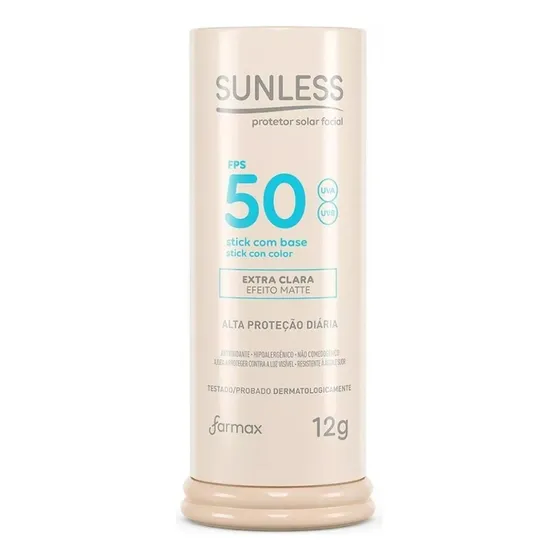 Protetor Solar Stick Com Base Efeito Matte Sunless 12g Color Extra Clara