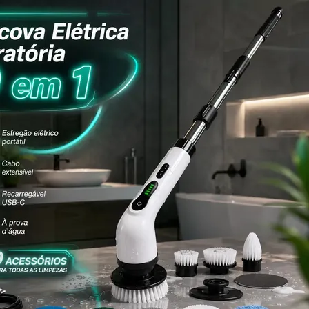 Esfregão Mop Elétrico 9 Em 1 Giratório Para Limpeza Doméstica Recarregável Portátil IP67 Branco 25W