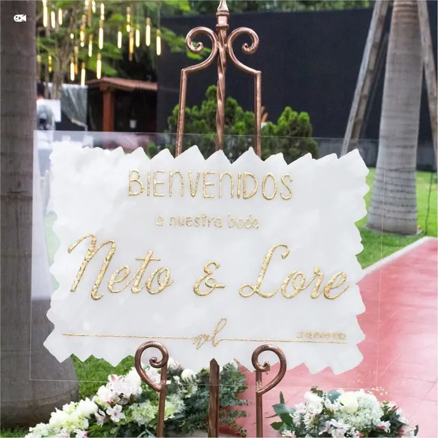 Letrero Acrílico Para Bodas Con Pan De Oro  Hecho A Mano