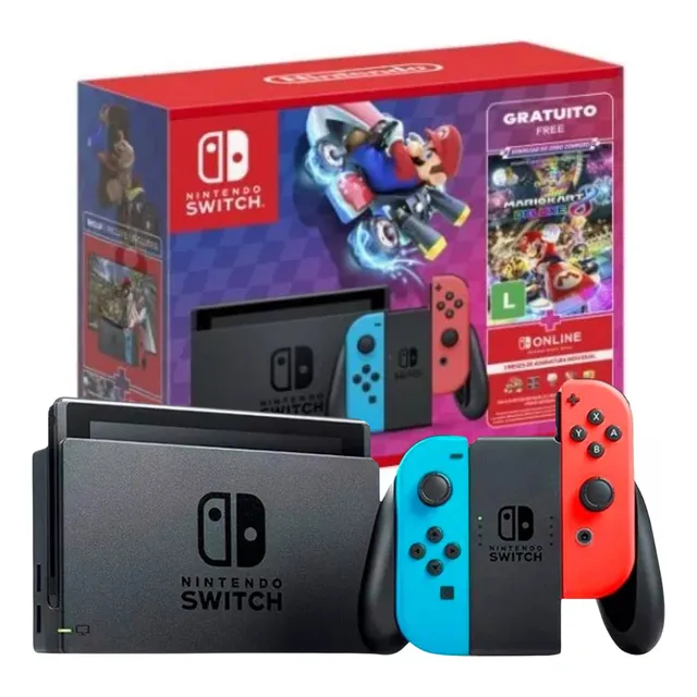 Console Nintendo Switch V2 32gb Mario Kart 8 Deluxe Cor Vermelho/azul/preto Console Nintendo Switch V2 32gb Mario Kart 8 Deluxe Cor Vermelho/azul/preto
