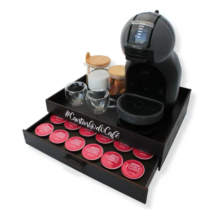 Bandeja Decorativa Suporte Organizador Caixa Com Porta Capsulas Cafe 1 Gaveta Dolce Gusto Cor Marrom-tabaco Mdf