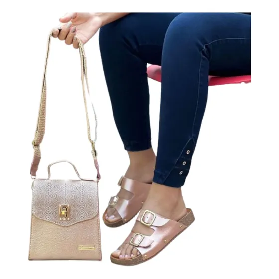 Cómodas Sandalias Bajitas Para Dama Con Cartera De Cuero