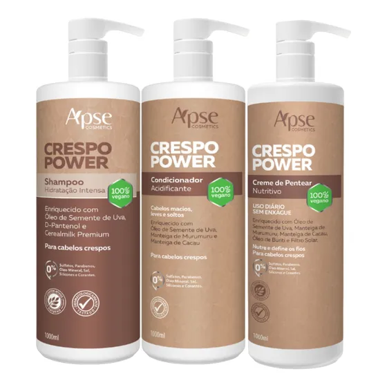 Shampoo + Condicionador +  Creme De Pentear Crespo Power-1l