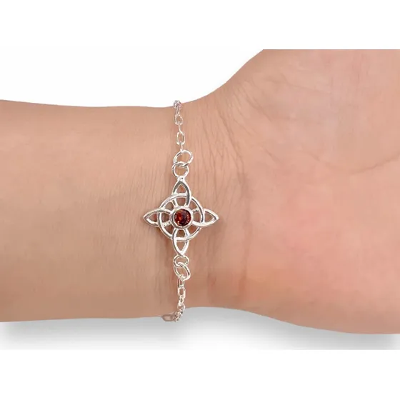 Pulsera Nudo De Bruja Con Piedra Granate De Plata Nacional