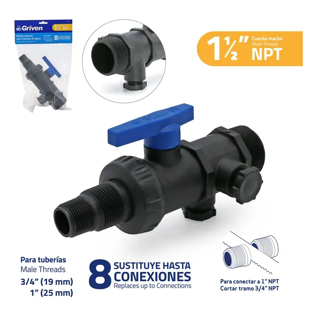 Llave Válvula Bola Conector Múltiple Tanque Agua