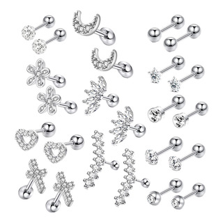 24 Unids Cartílago Stud Pendientes Set Flatback Cubic Plata 24 Unids Cartílago Stud Pendientes Set Flatback Cubic Plata