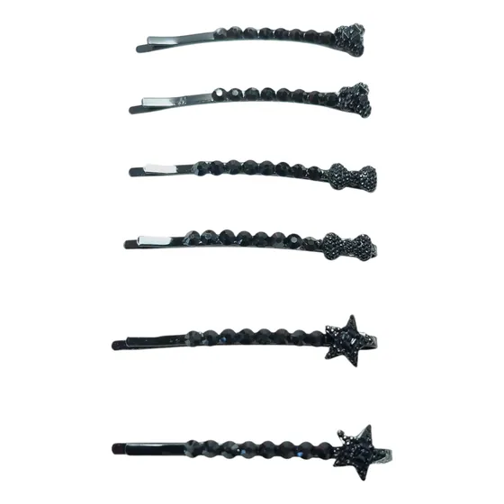 Grampo De Cabelo Com Strass Preto Penteado Atacado 10 Pares 