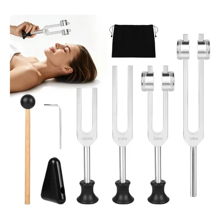 Diapasões Kit 4 Peças 128hz 256hz 512hz 1024hz Com Martelo Prateado