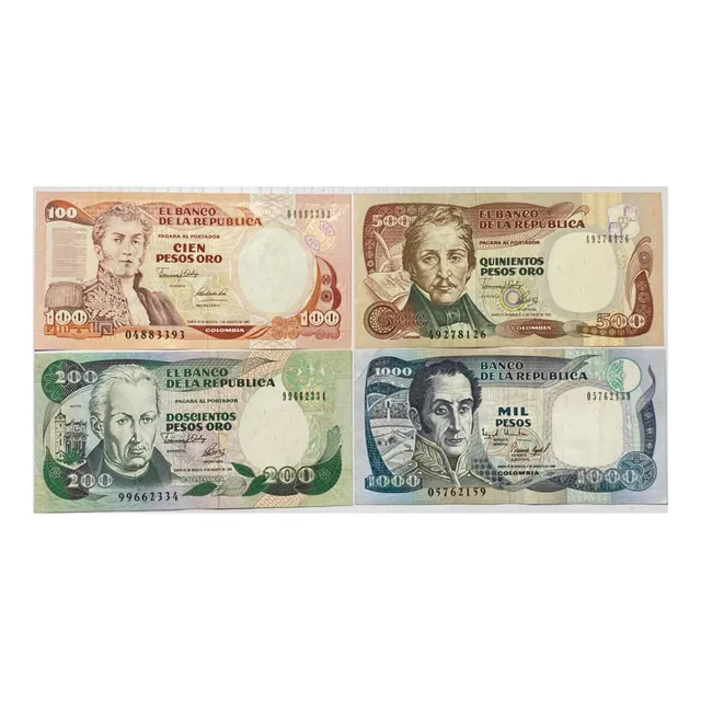 Colección 4 Billetes Antiguos Nuevos 100 200 500 1000 Pesos