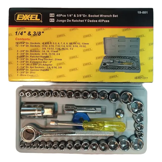Juego Set Rachet 1/4 Y 3/8 Dados 38pzs Exxel