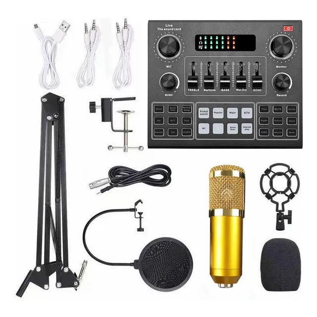 Tarjeta De Sonido Live V9 Multifuncional Y Kit De Micrófono