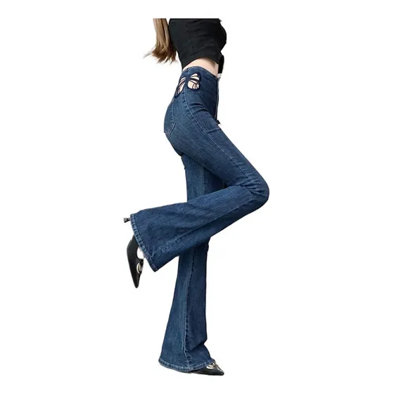Pantalones Acampanados De Cintura Alta, Pantalones De Me [u]