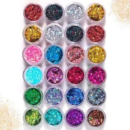 Glitter Encapsulado Flocado Holográfico Fino Unhas 24 Cores 24un Cor Colorido