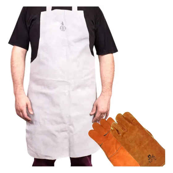 Delantal De Soldador Redondo Cuero Secur + Guantes -sc-