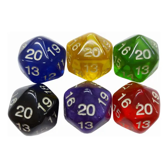 Dados De Rpg, Kit Com 6 Peças D20 Cores Variadas Peças Novas