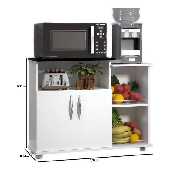 Mesa Suporte De Microondas Com Fruteira Autêntica 2 Portas Cor Preto e Branco