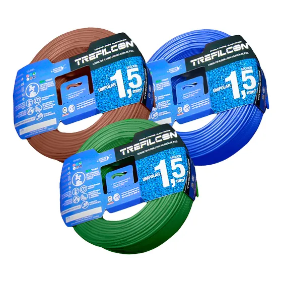 Cable Unipolar 1,5mm Pack X 3 Rollos De 50 Metros Trefilcon