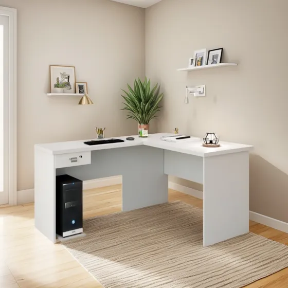 Mesinha Pc Estudo Trabalho Office Mdf Em L 1 Gaveta