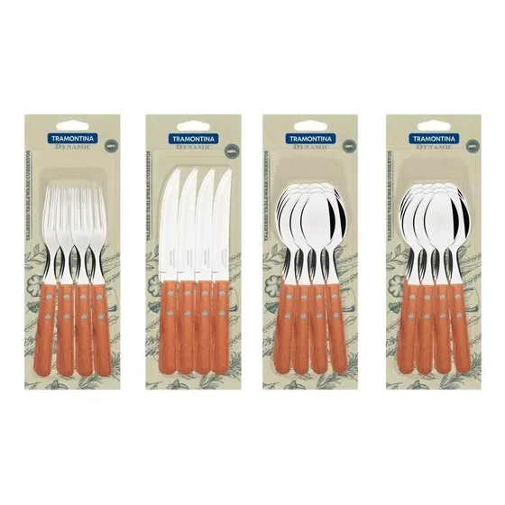 Set Kit Cubiertos Tramontina X48 Cuchillo Tenedor Cucharas Color Marrón