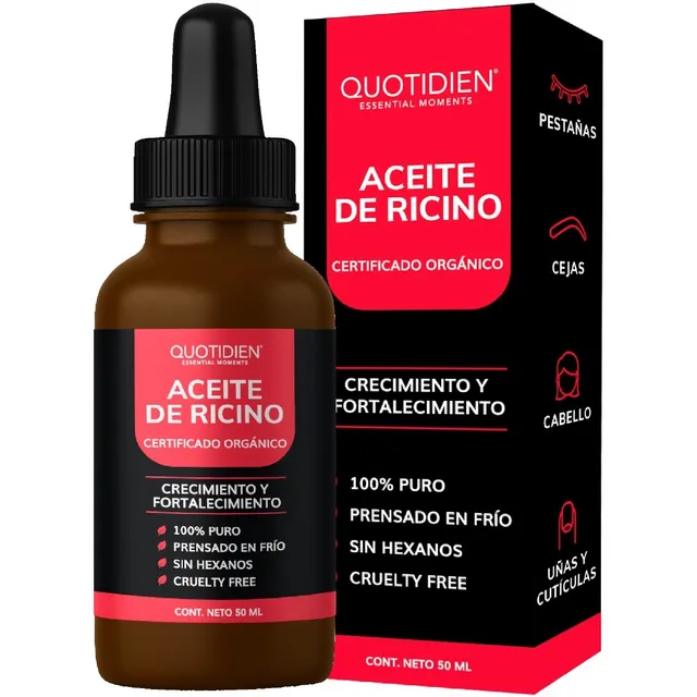 Serum Aceite De Ricino 100% Puro Certificado Orgánico- Suero Crecimiento - Cabello, Pestañas, Barba Y Cejas - Cuidado Capilar Castor Oil - Aceite Recino - Realzador Crecimiento Pestañas - 50 ml