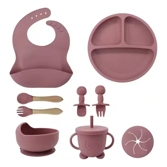 Kit Alimentación Bebe Niño Vajilla En Silicona Plato Babero