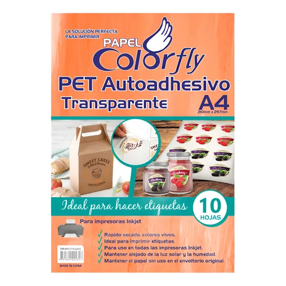 Papel Fotografico Pet Autoadhesivo Transparente A4 X10