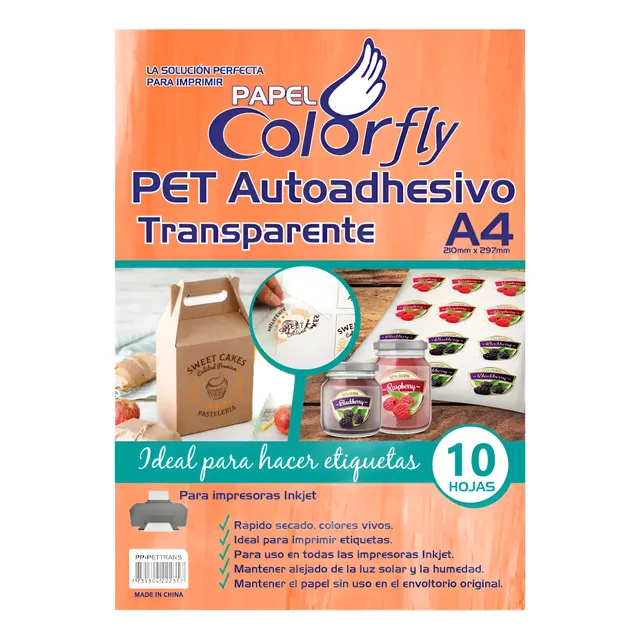 Papel Fotografico Pet Autoadhesivo Transparente A4 X10
