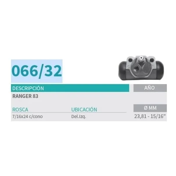 Cilindro Rueda Freno Tras Izq Ford Ranger 83/.. Ø23,81mm