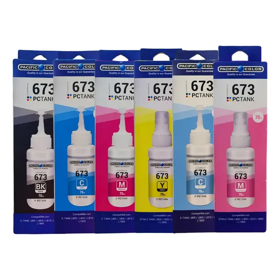 Pack 6 Tintas Compatibles Pacific Color Epson T673 L800 L805 L810 L850 L1800
