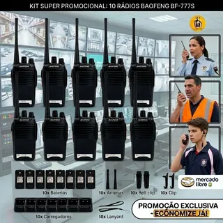 Kit 10 Radio Baofeng 777s Walk Talk Comunicador 16 Ch 12 Km Preto 400470mhz. 127