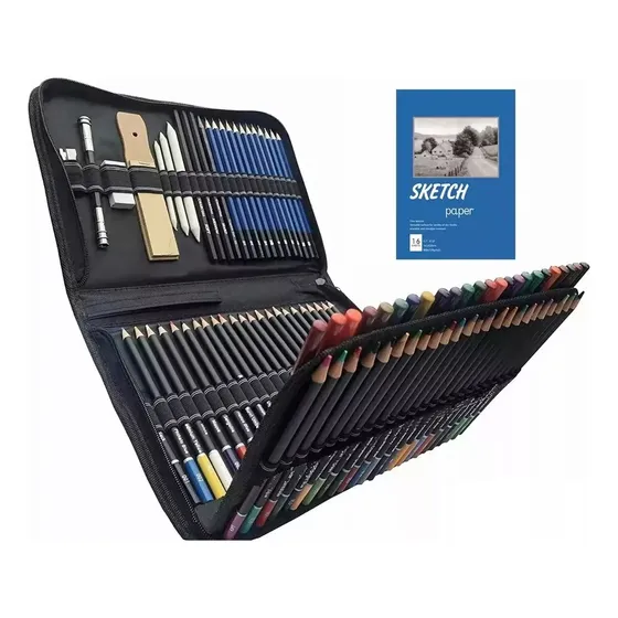 Kit 96 Desenho Profissional Lápis De Desenho Arte Esboço Suprimentos De Pintura Com Bolsa De Transporte