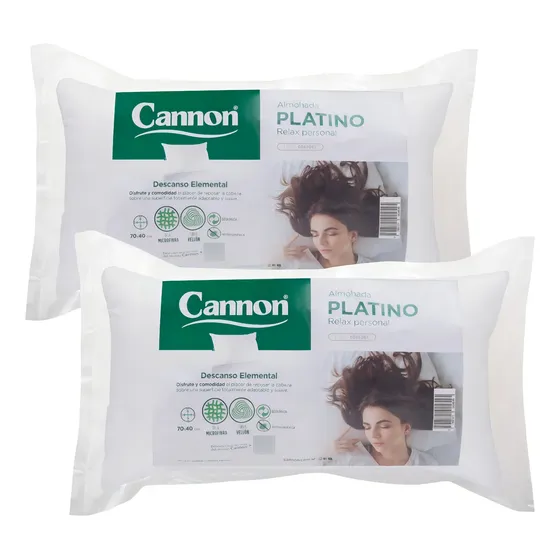 Almohada Cannon Platino rectangular 70cm x 40cm blanca por 2 unidades