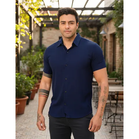 Camisa Social Masculina Manga Curta Slim Fit