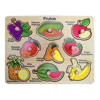 Rompecabezas Bilingüe De Frutas, Con Pija De Madera Fino Rompecabezas Bilingüe De Frutas, Con Pija De Madera Fino