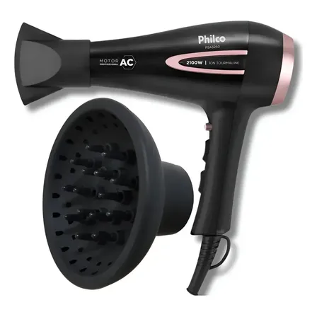Secador De Cabelos Philco Psa3250 Íons Tourmaline 2100w Cor Preto