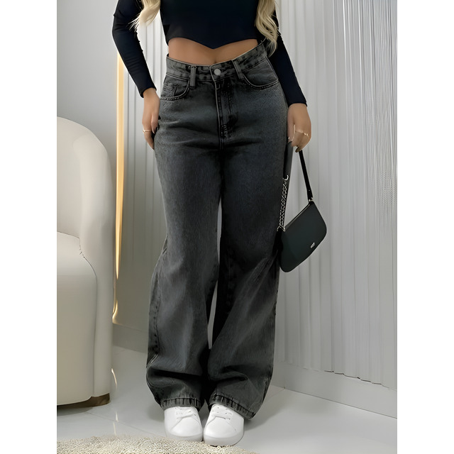 Calça Jeans Wide Leg Feminina Cintura Alta Pantalona Calça Jeans Wide Leg Feminina Cintura Alta Pantalona