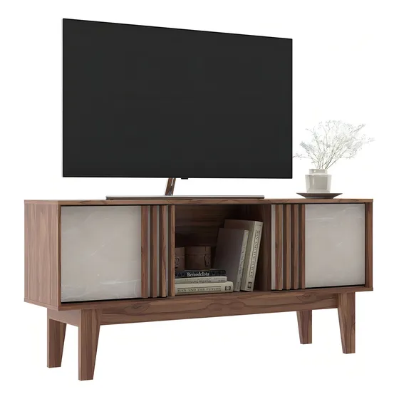 Soporte para TV rasgado Wengue/Petra de hasta 60 pulgadas, color marrón oscuro en decibal