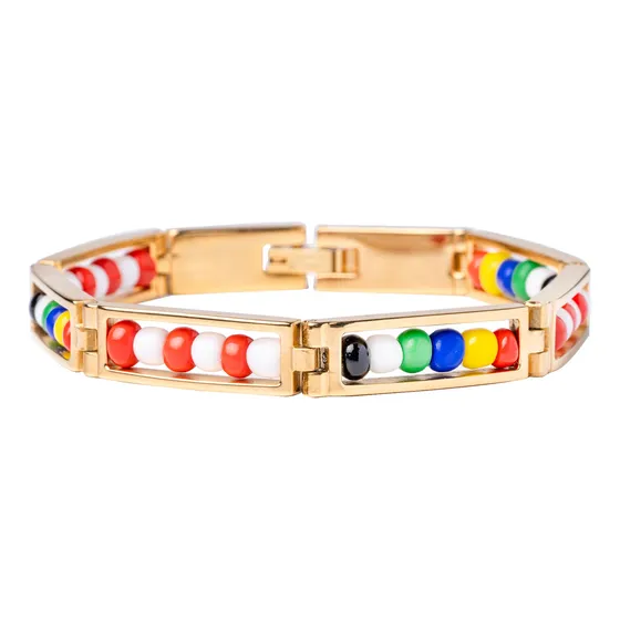 Pulsera Ilde 7 Rayos Acero Baño De Oro 18 K Santeria Yoruba