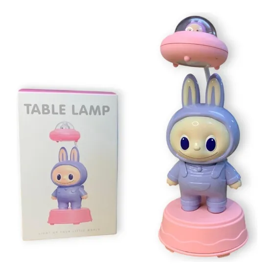 Lampara Led Recargable Con Cable Usb Velador Infantil Kawaii Labubu Rosa Marciano
