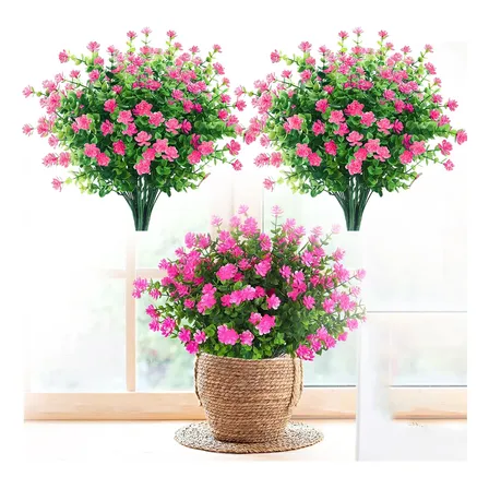 4 Buque Flores Eucalipto Artificial Arranjos Decoração 36cm Rosa-chiclete