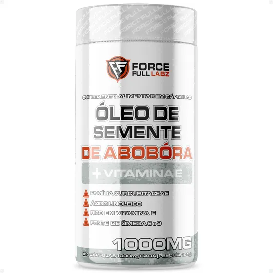 Óleo De Semente De Abóbora Prensado a Frio 120 Cápsulas 100% Puro Importado Com Vitamina E - Force Full Labz